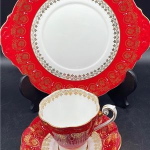 Royal Stafford Vintage Red & Gold Teacup & Dessert Plate